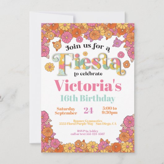 Mexikanischer Fiesta Blume Power Modernes Retro Ge Einladung (Vorderseite)