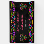 Mexikanischer Fiesta Floral Black Quinceanera Gebu Banner (Vertikal)