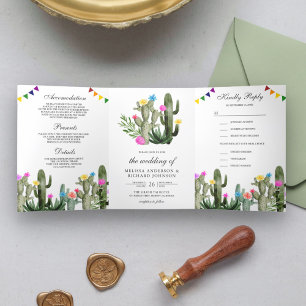 Mexikanischer Fiesta Kaktus Blumen Hochzeit Alles  Dreifach Gefaltete Einladung