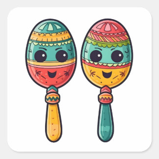 Mexikanischer Fiesta Niedlich Maracas Quadratischer Aufkleber