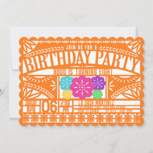 Mexikanischer Fiesta Papel Picado Flag ORANGE Gebu Einladung