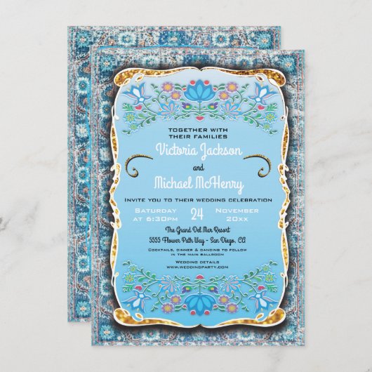 Mexikanischer Fiesta Wedding Glitzer Einladung (Vorne/Hinten)