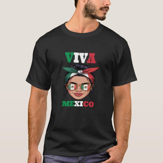 Mexikanischer Flaggenmädchen Viva Mexiko Unabhängi T-Shirt (Vorderseite)