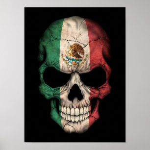 Mexikanischer Flaggenschädel auf schwarz Poster