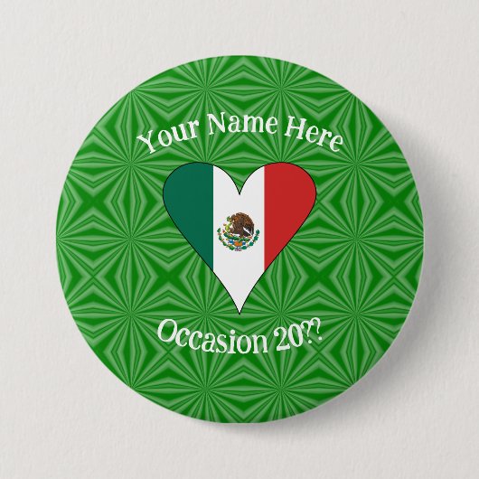 Mexikanischer Flaggenschwerpunkt Grüner Hintergrun Button (Vorderseite)