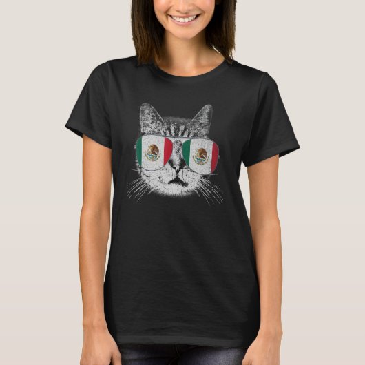 Mexikanischer Flaggenstaat Roots Cat Pride T-Shirt (Vorderseite)