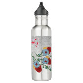 Mexikanischer Florals Grüner Sparkle Mit Monogramm Edelstahlflasche (Rechts)