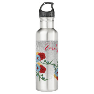 Mexikanischer Florals Grüner Sparkle Mit Monogramm Edelstahlflasche