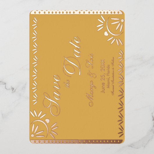 Mexikanischer Florals Save the Date gepresst Folieneinladung (Vorderseite)