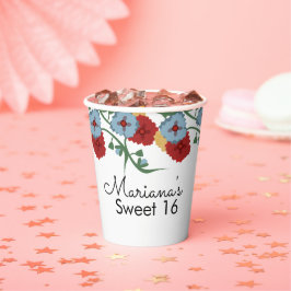 Mexikanischer Folk Florals Greenery Sweet 16 Quinc Pappbecher