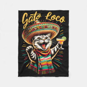 Mexikanischer Gato Loco Sombrero Katze Cinco De Ma Fleecedecke