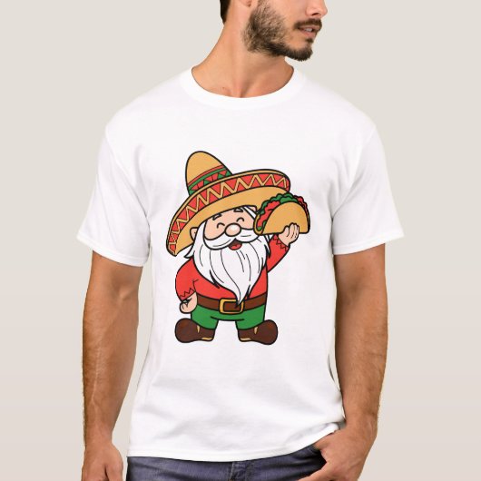 Mexikanischer Gnom mit Taco-Design Lustiger Cinco T-Shirt (Vorderseite)
