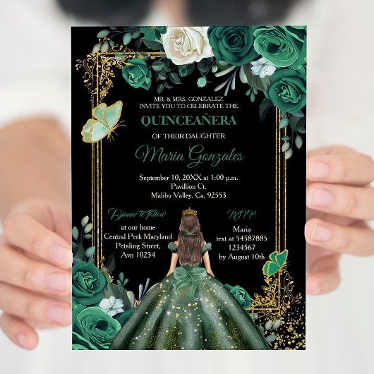 Mexikanischer Hunter Green Quinceanera Butterfly Einladung