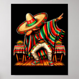Mexikanischer Junge Sombrero Dabbing Poncho Cinco Poster