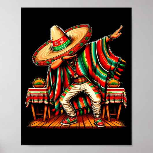 Mexikanischer Junge Sombrero Dabbing Poncho Cinco Poster (Vorne)