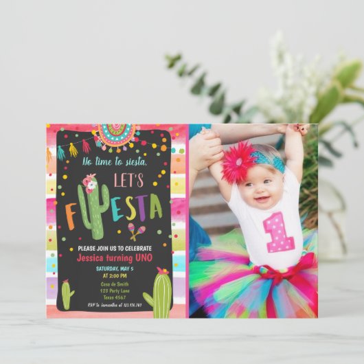Mexikanischer Kaktus 1. Fiesta Geburtstag Einladung (Stehend Vorderseite)