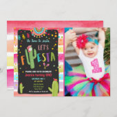 Mexikanischer Kaktus 1. Fiesta Geburtstag Einladung (Vorne/Hinten)