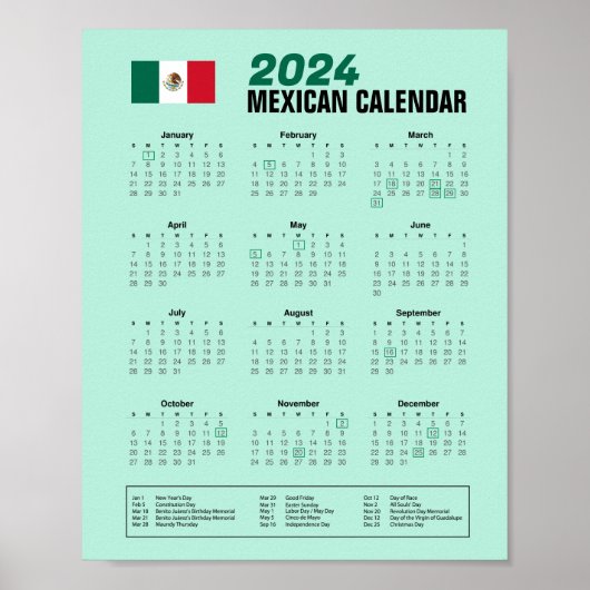 Mexikanischer Kalender 2024 PDF herunterladen 3,95 Poster (Vorne)