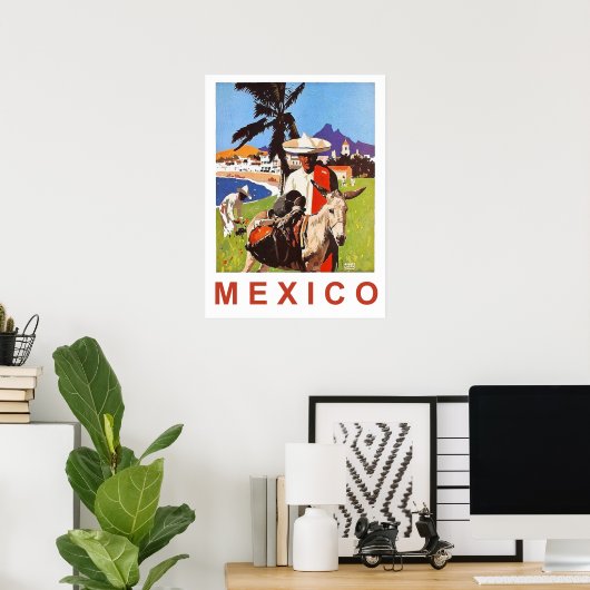 Mexikanischer Mann mit Esel an der Küste Poster (Heimbüro)