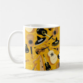 mexikanischer Mariachi Music Cartoon Pattern Gelb Kaffeetasse