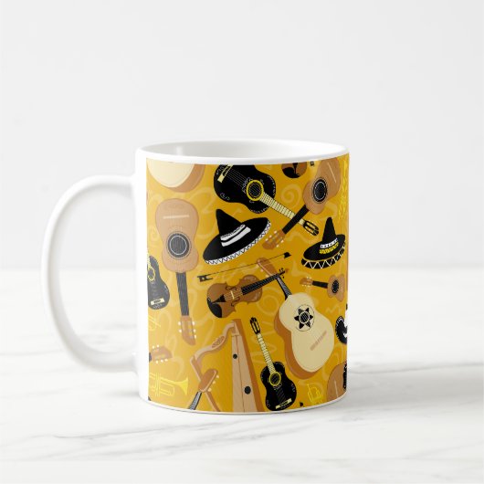 mexikanischer Mariachi Music Cartoon Pattern Gelb Kaffeetasse (Links)