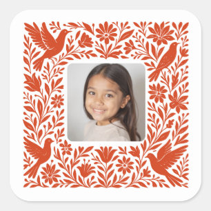 Mexikanischer Otomí Tenango Talavera mit Foto Quadratischer Aufkleber