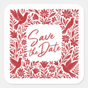 Mexikanischer Otomí Tenango Talavera Save the Date Quadratischer Aufkleber
