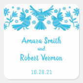 MEXIKANISCHER OTOMI, VÖGEL, BLUME QUADRATISCHER AUFKLEBER (Vorderseite)