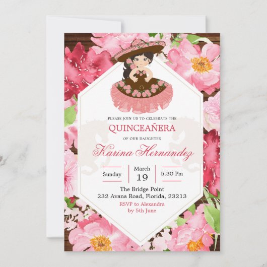 Mexikanischer Rustikaler Charra Pink Einladung (Vorderseite)