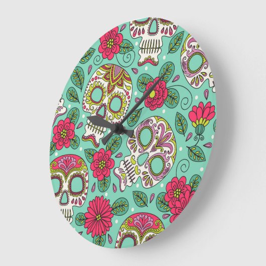 mexikanischer Schädel und Blume, nahtlos. Große Wanduhr (Winkel)