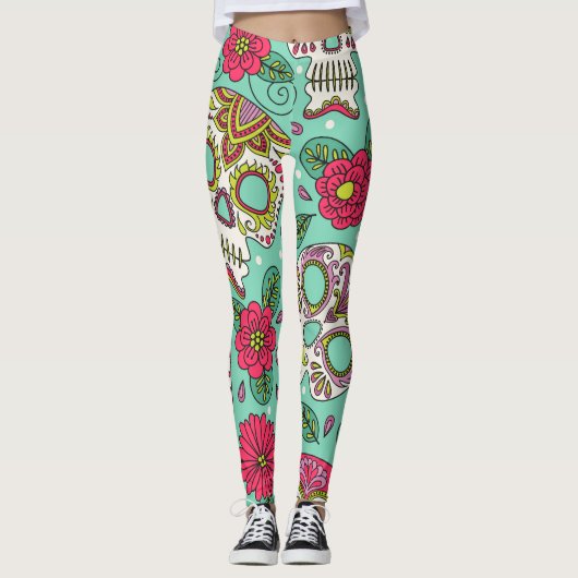 mexikanischer Schädel und Blume, nahtlos. Leggings (Vorderseite)
