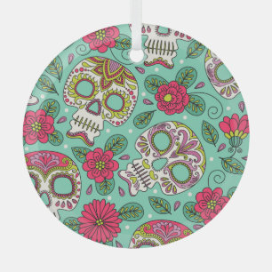 mexikanischer Schädel und Blume, nahtlos. Ornament Aus Glas