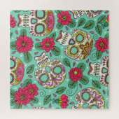 mexikanischer Schädel und Blume, nahtlos. Puzzle (Horizontal)