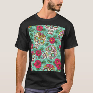 mexikanischer Schädel und Blume, nahtlos. T-Shirt