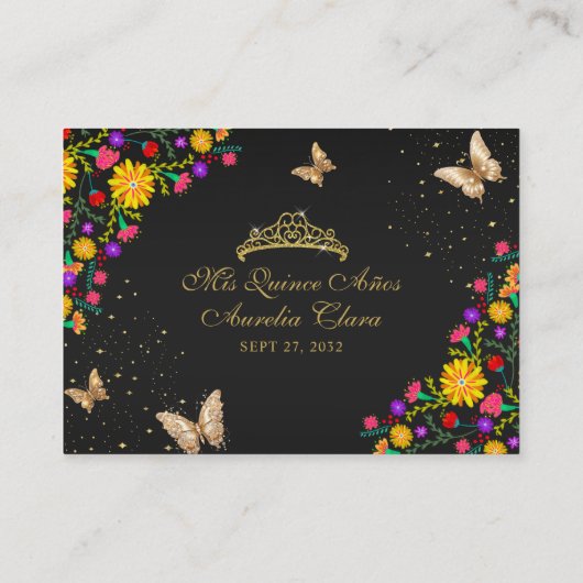 Mexikanischer Schwarzer Schmetterling Quinceañera Begleitkarte (Rückseite)