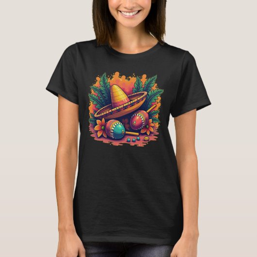 mexikanischer Sombrero & Maracas T - Shirt (Vorderseite)