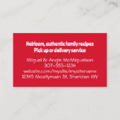 Mexikanischer Southwestern Food Koch Catering Bike Visitenkarte (Rückseite)