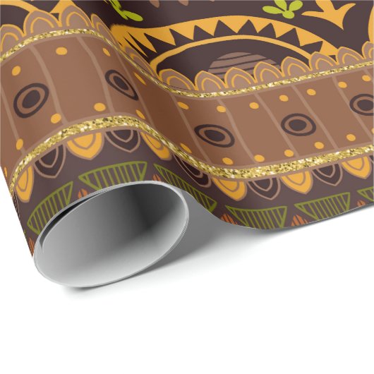 Mexikanischer Stamm Brown Gold Green Geschenkpapier (Rolleneckpunkt)