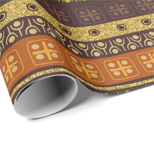 Mexikanischer Stamm Brown Gold Green Geschenkpapier (Rolleneckpunkt)