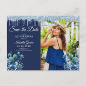 Mexikanischer Stil Blue Quinceñera Save the Date Postkarte (Vorderseite)