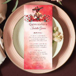 Mexikanischer Stil Quinceañera Red Menükarte