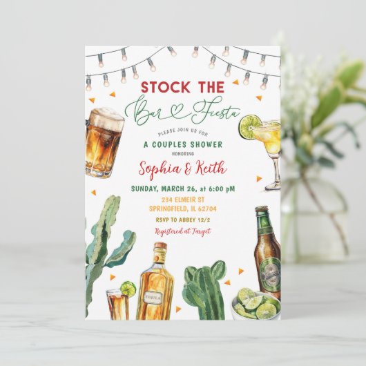 Mexikanischer Stock das Bar Fiesta Couples Dusche Einladung (Stehend Vorderseite)