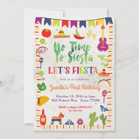 Mexikanischer Taco Einladung zum 1. Geburtstag (Vorderseite)