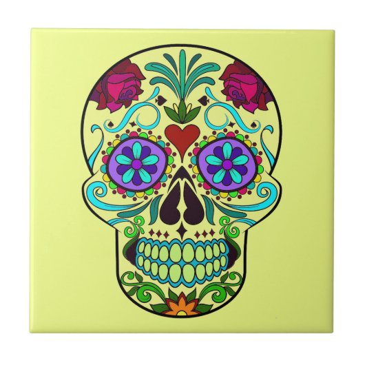 Mexikanischer Tag der Toten Schädel Keramik Tile 4 Fliese (Vorderseite)