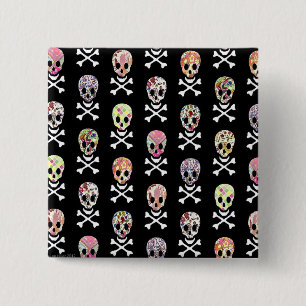 Mexikanischer Tag der Toten Totenkopf Kreuzknochen Button