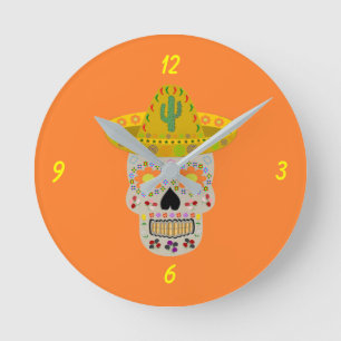 Mexikanischer Tag des Toten Schädels Runde Wanduhr