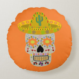 Mexikanischer Tag des Toten Schädels Rundes Kissen