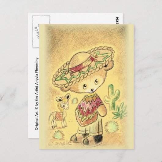 Mexikanischer Teddybär in Sombrero Postkarte (Vorne/Hinten)