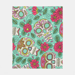 Mexikanischer Totenkopf und Blumen, nahtlos. Fleecedecke