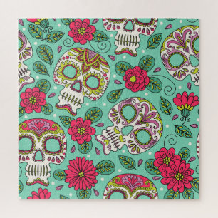 Mexikanischer Totenkopf und Blumen, nahtlos. Puzzle